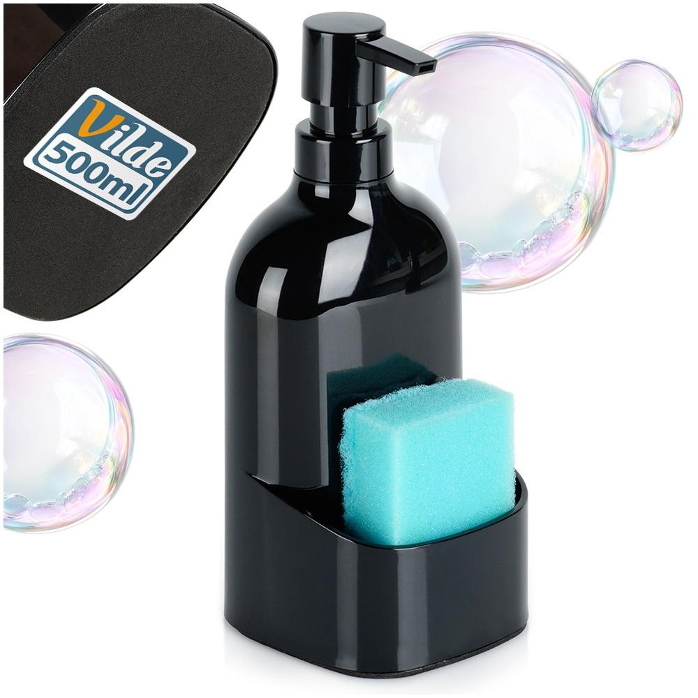 Dishwashing liquid dispenser with sponge container black 500 ml