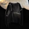 Hip HopSweater Men Fall Winter Sweater Ripped Tassel Solid Color Fringe Round Neck Long Sleeve Knitted Mid Length Loose Soft Warm Pullover Women