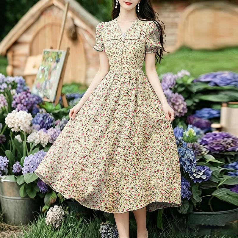 ZANZEA Women Floral Print Casual V-Neck Short Sleeve Dress M абрикосовый