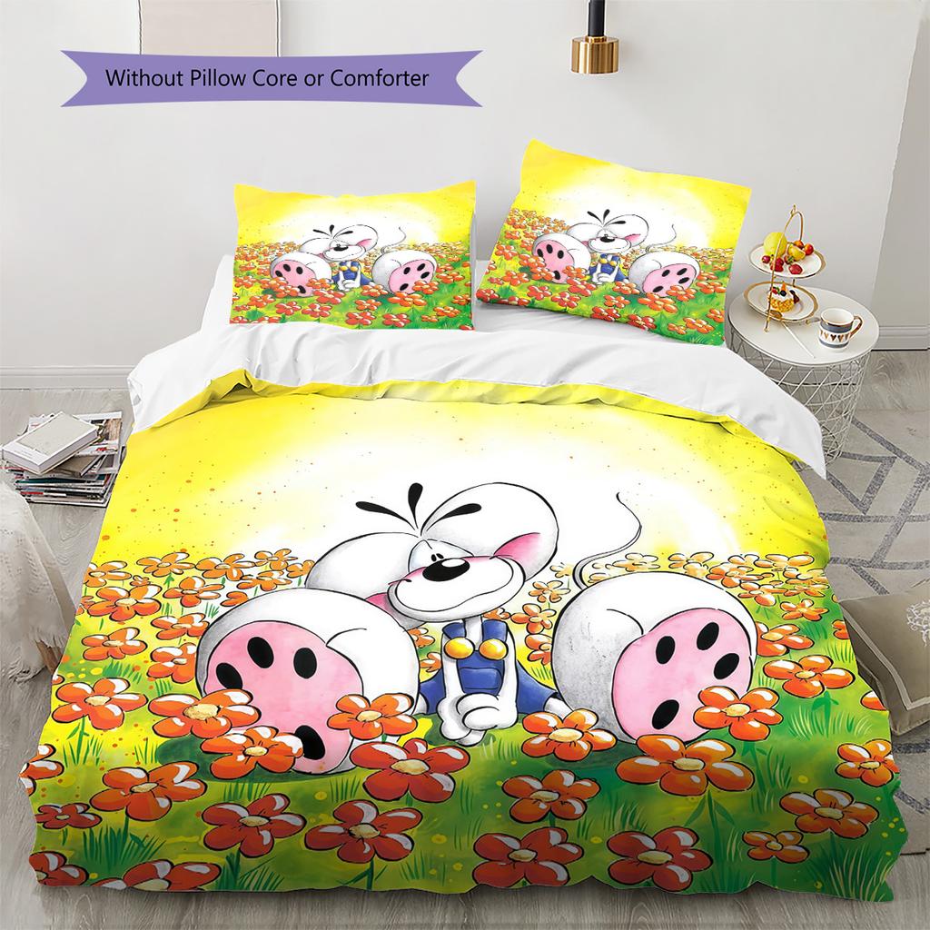 Diddl the Jumping Mouse3 Pattern Bedding Quilt Set Home Decoration Gift (1 * Duvet Cover + 2 * Pillowcase Without Core)