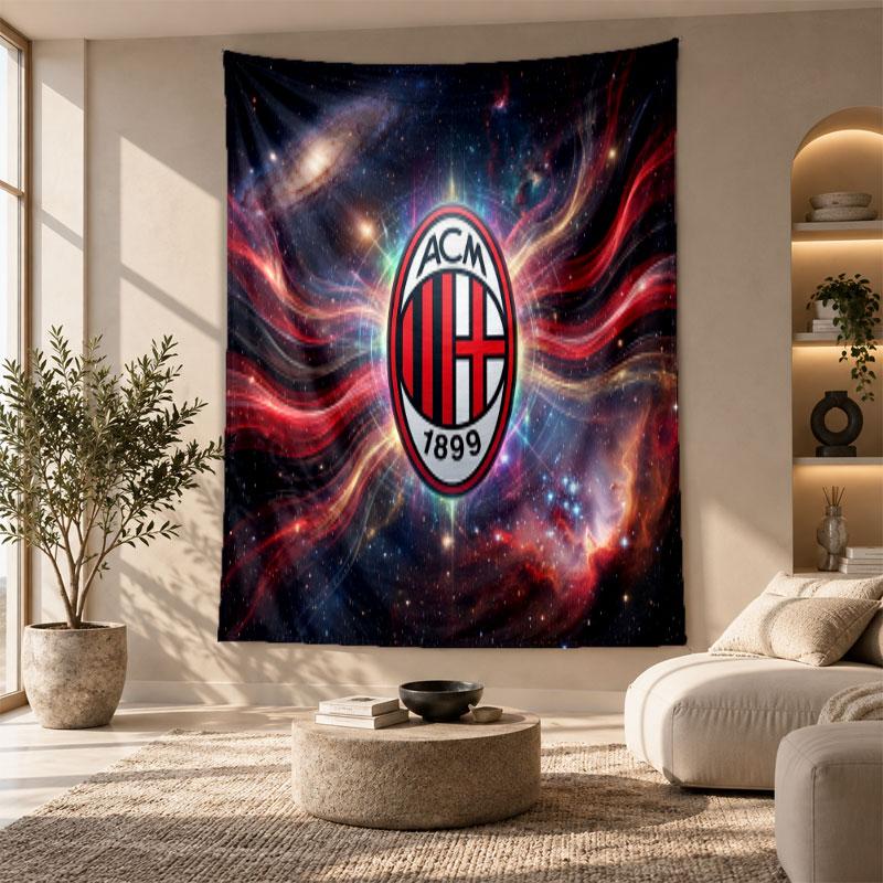 Arazzo Decorativo, Arte da Parete Stampato AC Milan, Appeso a Parete Leggero per Sfondo Camera da Letto