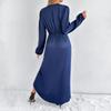 Damen Rostorange Satin V-Ausschnitt Puffärmel Wickel verdrehte Taille Schlitz Midi-Kleid
