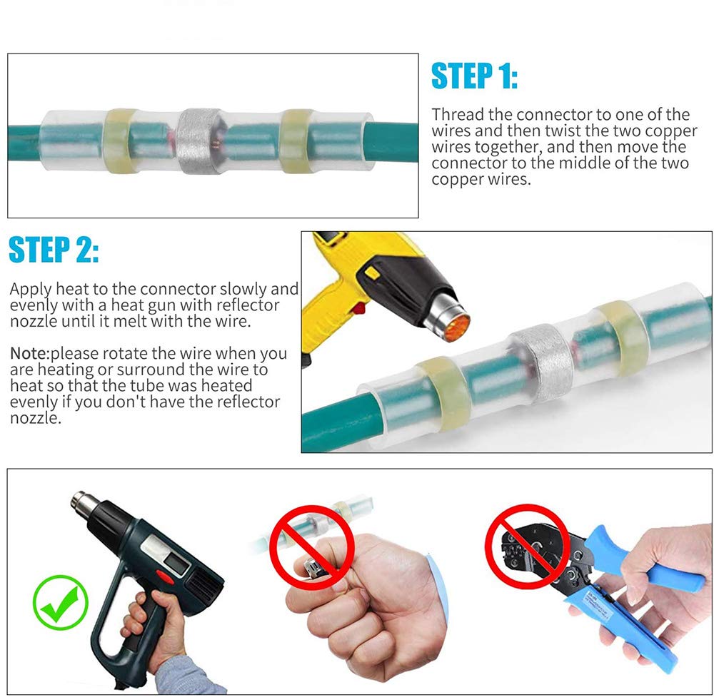 CTRICALVER Welded and Sealed Wire Joints, 30 Waterproof Heat Shrink Butt Joints, Wire Terminals, Marine Insulated Butt Joints (Yellow)