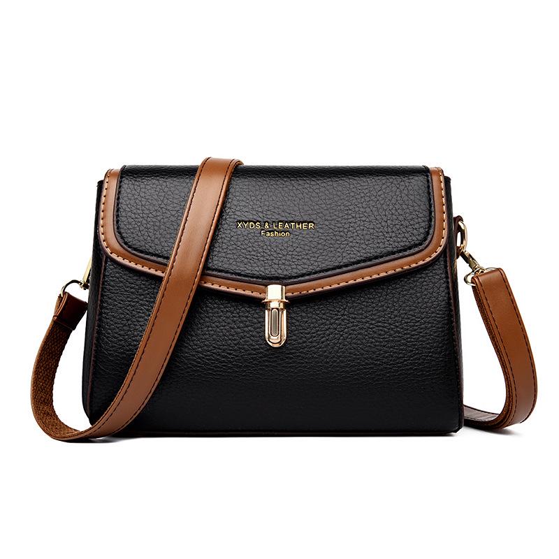 

Женская кожаная сумка кроссбоди в стиле ретро с цветными блоками - Большая вместимость, Простая мода, Идеально для мам чёрный