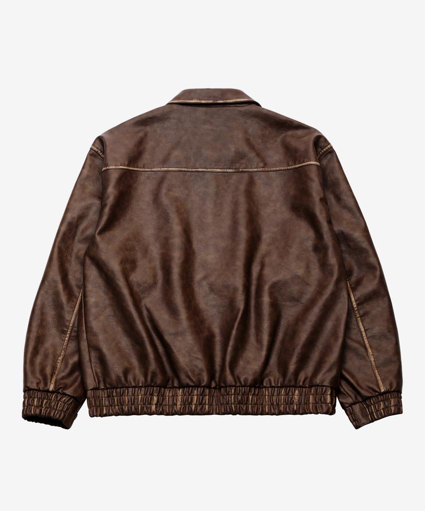 Golden Sunshine Washed Leather Bomber Jacket_Brown