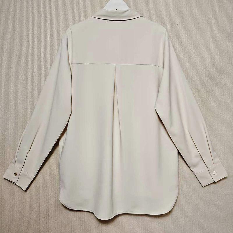 Trade Export Japan Original Order Thickness Chiffon Solid Long sleeve Shirt Women Front Placket Color Matching Design Light Luxury Spring and Autumn