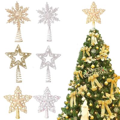 Enfeites Topo de Árvore de Natal Ouro Prata Estrela de Cinco Pontas Pendente de Árvore de Natal para Casa Natal Navidad Ano Novo Decoração
