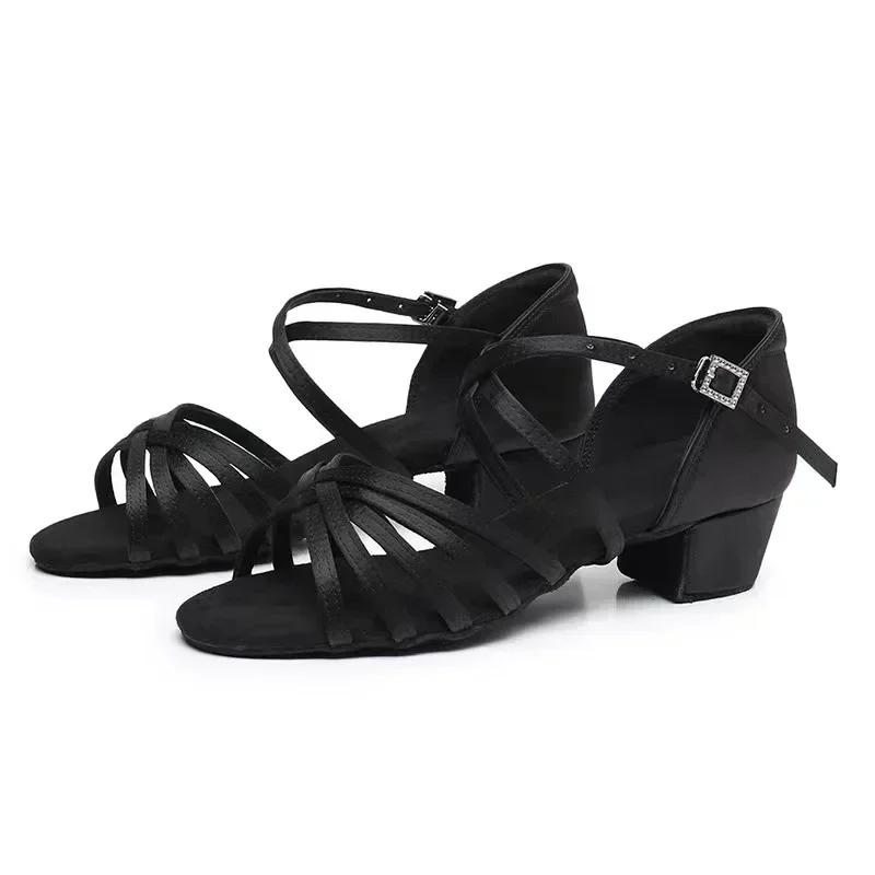 Women'S Girls Latin Dance Shoes Soft Sole Training Sandals Medium Heel 3.5cm Jazz Ballroom Dancing Footwear