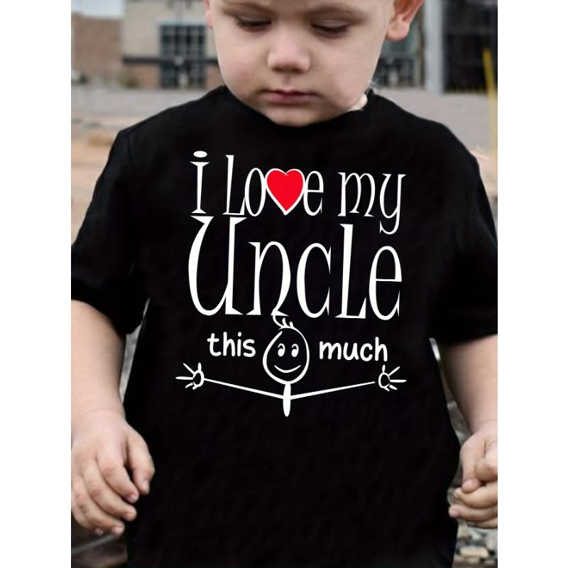 

European sizes Boys Cotton T-shirt I Love for MG Uncle This Much Print for Comfortable And Casual Round Neck Short Sleeves 164cm чорний