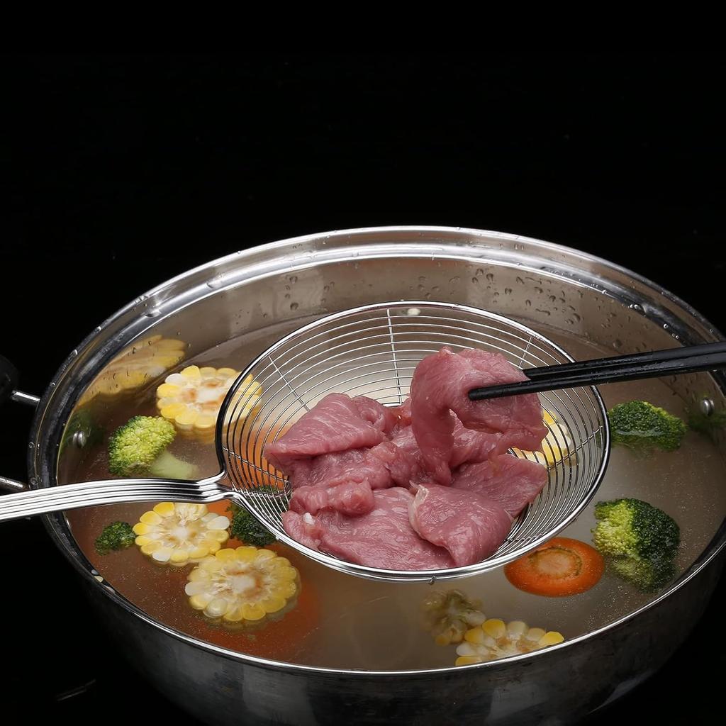 Strainer Skimmer, Stainless Steel Spider Strainer, Ladle for Pasta, Spaghetti, Noodles and Frying In Kitchen – 6 Inches Bowl