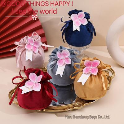 Elegant Velvet Drawstring Candy Bag - Round Wedding Favor or Party Gift