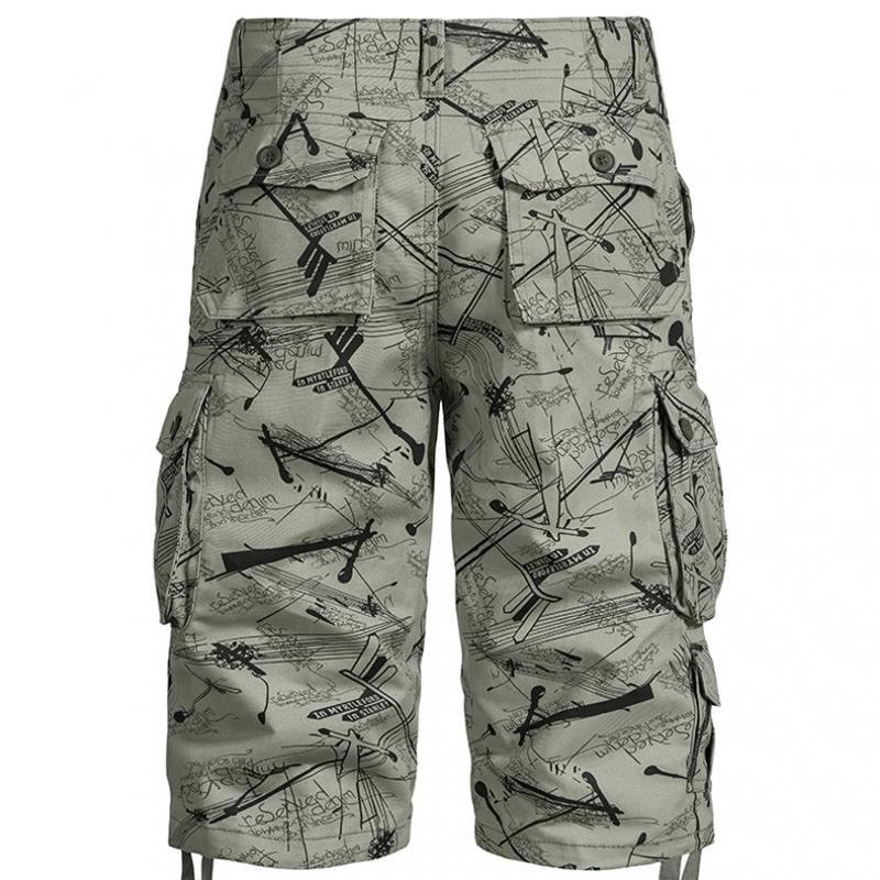 Men Shorts Print Cargo Tactical Fashion Y2K Summer Hiking Baggy Cotton Work Camo Mountaineering Cropped Knee Length Pants