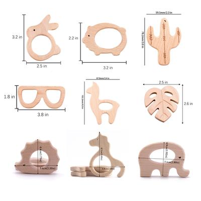 Let's Make Wooden Teether 20pc Natural Wooden Animal Hedgehog Porcupine Teething Rattle Montessori Inspired Nursing Pendant