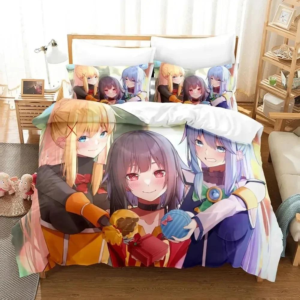 3D Print Anime KonoSuba Bedding Set Duvet Cover Pillowcase Comforter King Queen Size Boys Adult Bedding Set