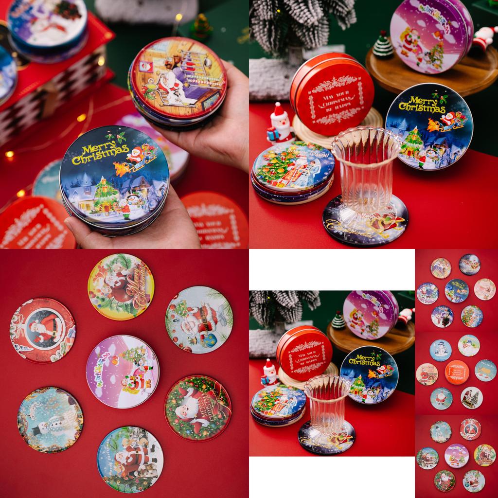 Entzückende Untersetzer aus runder Blechdose im Cartoon-Stil, perfekt für Weihnachtsgeschenke und Dekorationen für Kinder