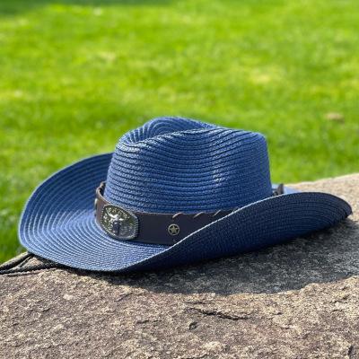 Big Eaves Western Cowboy Hat Men's Summer Travel Photo Tibetan Ox Head Straw Hat Women's Outdoor Sun Protection Hat
