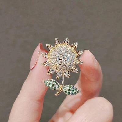Jemná slunečnice Smalt Brož Rostlina Květ Elegantní Ženy Zirkon Lapel Pin Oblečení Doplňky Dárek Šperky
