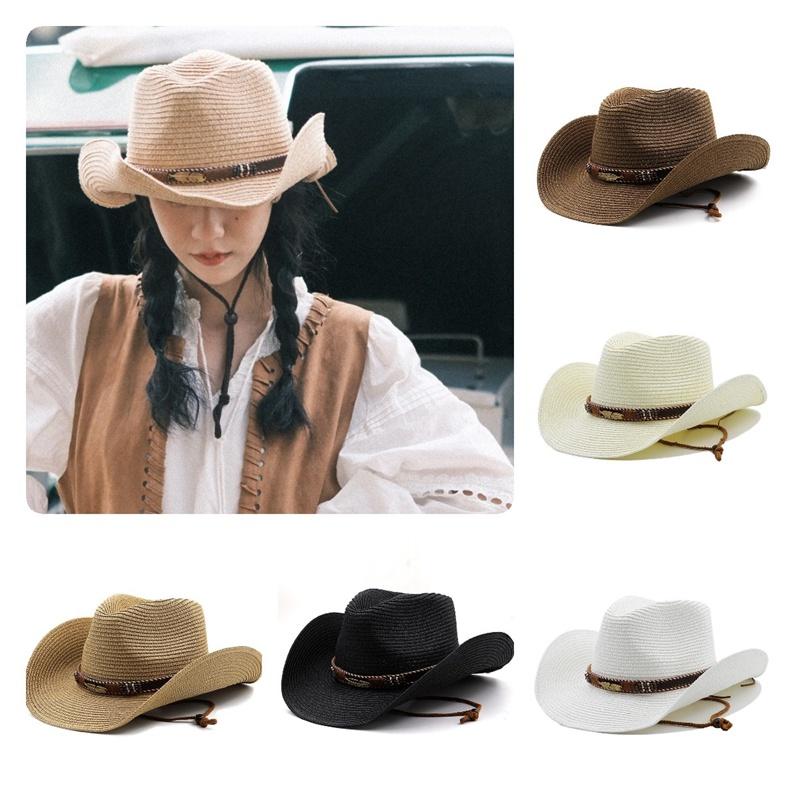 Adjustable Hat Cowboy Straw Hats Outdoors Beach Sunhat Large Brim Riding Horse