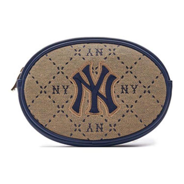 MLB Diamond Pattern Print Zipper Closure Faux Leather Round Bag Unisex Shoulder Bag Khaki 7AHSMD23N-50BGS Khaki