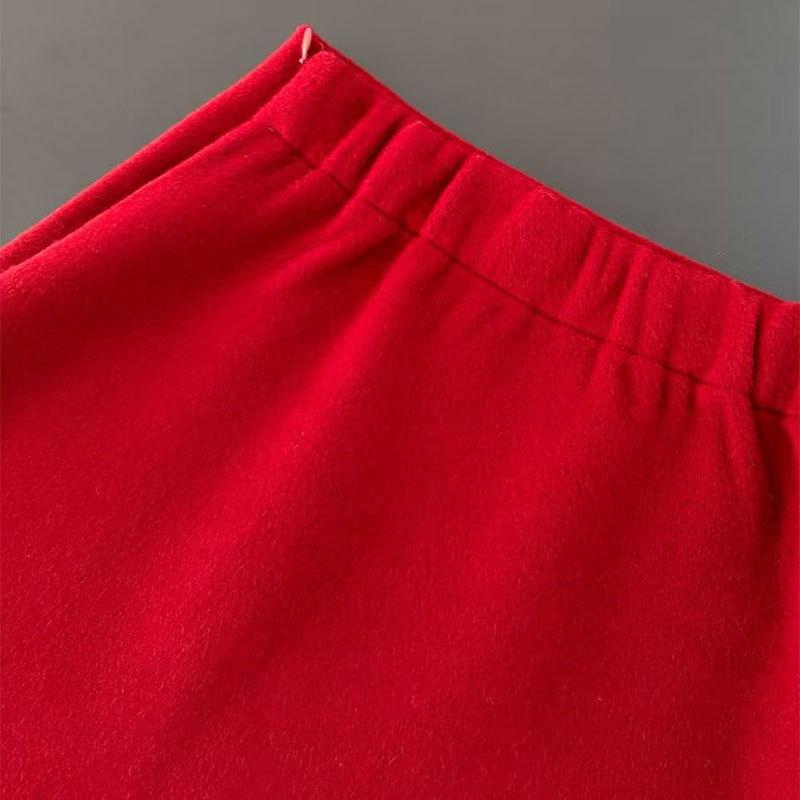 Wool Blend A-line Commuter Skirt Large красный