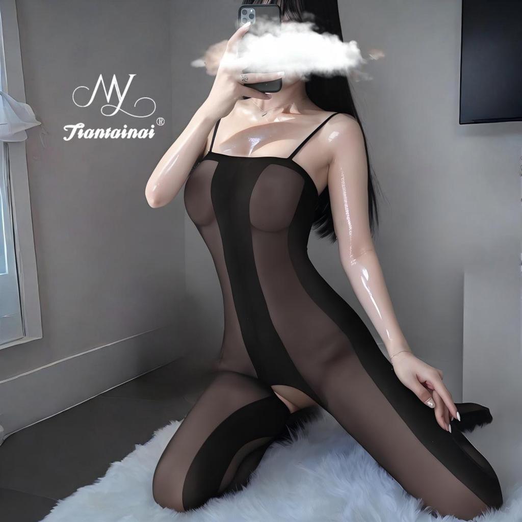 Allure Bodysuit Set: Fishnet Stockings & Open Crotch, Versatile Uniform Style for Mature Women, Plus Size, Black