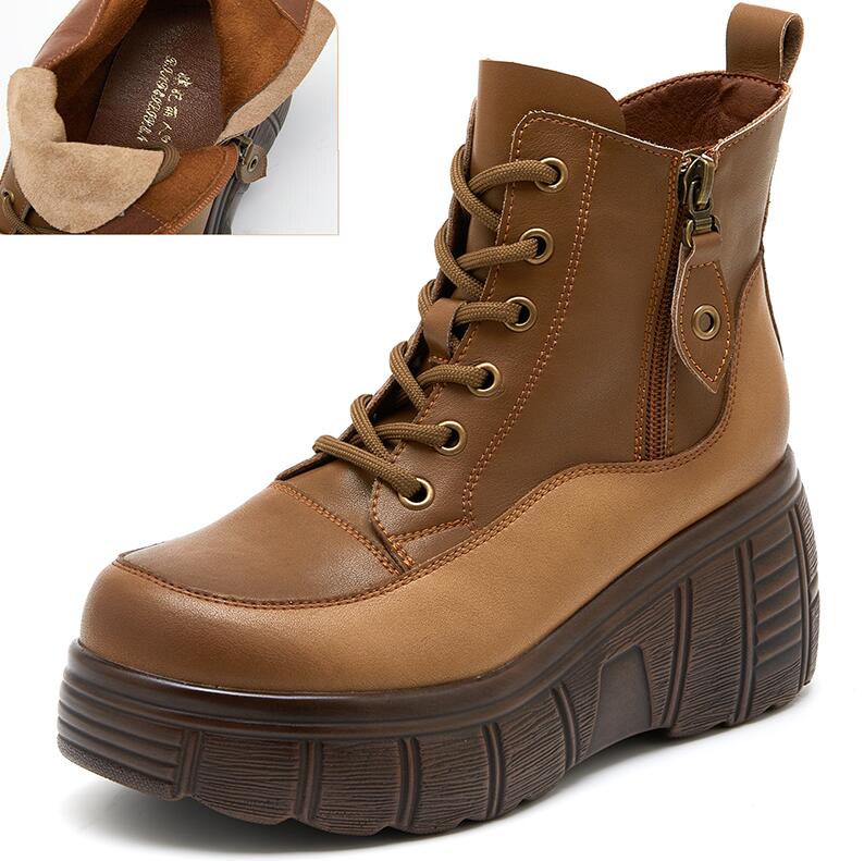 Fashion GKTINOO Ankle Women Boots Zip Winter 2024 New Women Shoes Genuine Leather Round Toe Handmade Retro Concise Platform Boots