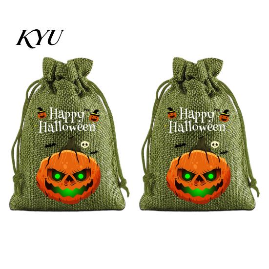 Lightweight Candy Carriers 2Pcs Halloween Pumpkin Drawstring Bags for Treats, Retro Burlap Pattern Party Favors Trick or Treat Bags, Portable