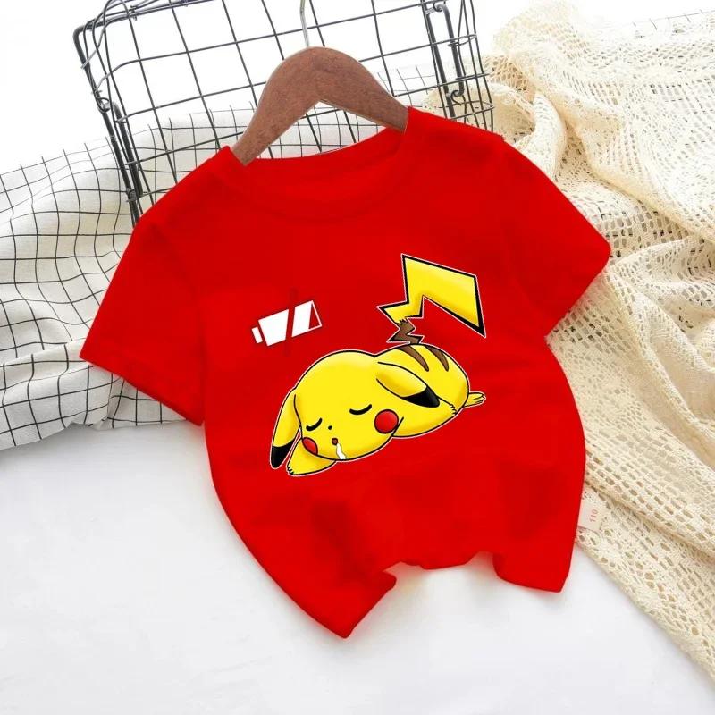 Pokemon Pikachu Cartoon Boys Girls T-shirt Short-sleeved Cotton O-neck T-shirt Casual Clothes Oversized Kids/Adult Tops