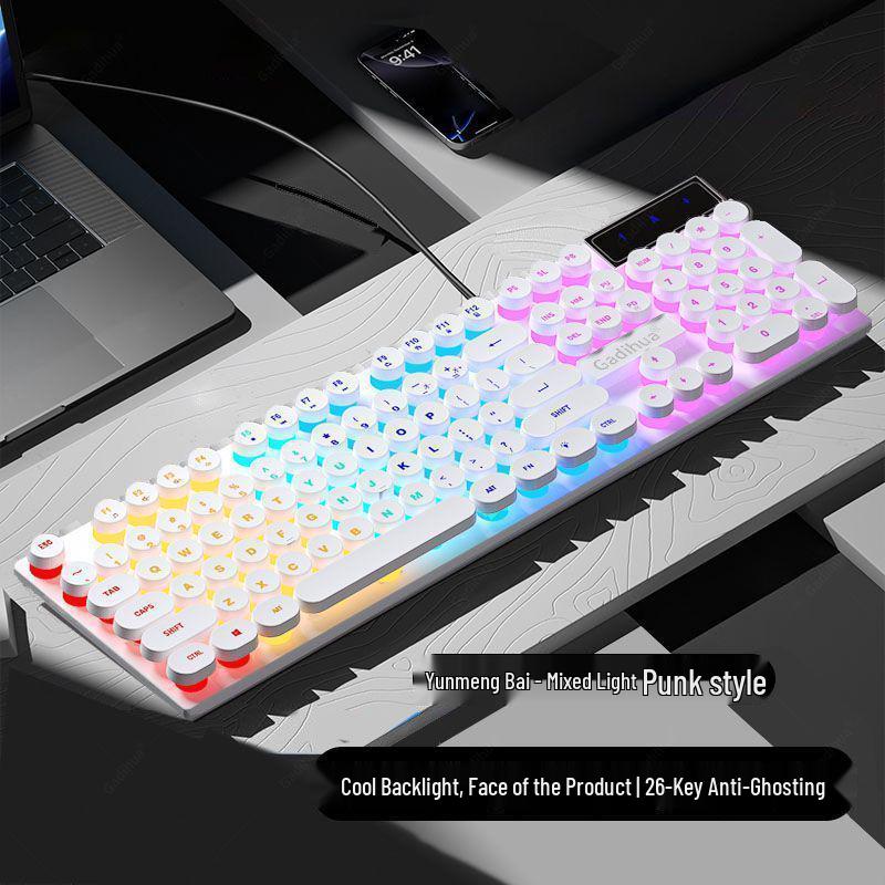 Retro Punk Wired Mechanical-Feel Silent Keyboard for Gaming & Office Use