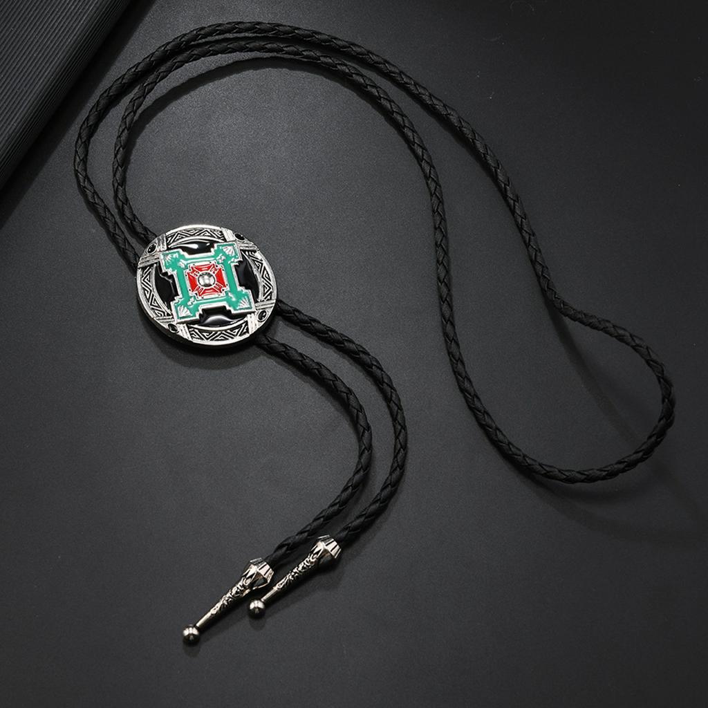Einzigartige Western Rodeos Bolo Krawatte mit Emaille Metallabzeichen Anhänger Lederkordelkette für modebewusste Männer