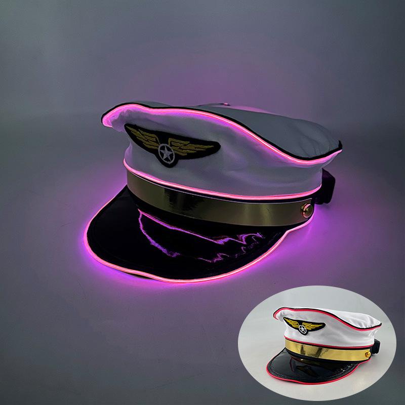 Navy Sailor LED Light-Up Embroidered Captain's Hat for Festivals and Performances