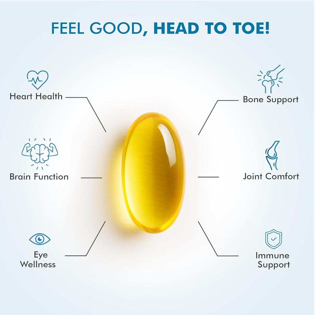 DR. MOREPEN Omega 3 Deep Sea Fish Oil 1000 Mg with DHA & Vitamins A D E K27, 60 Softgels Pack of 1