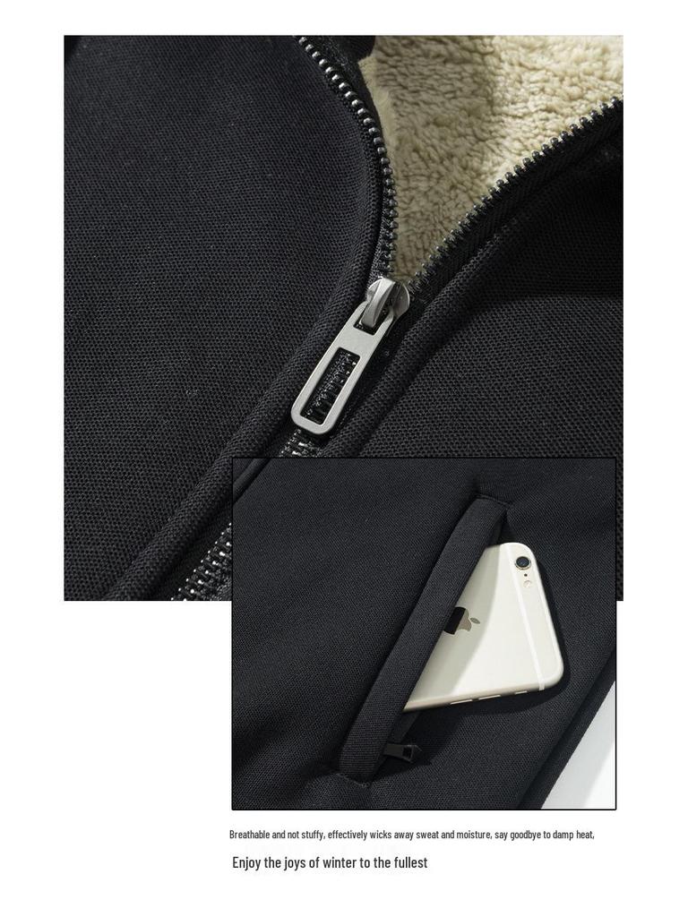 Men's Heavyweight Fleece Jacket: Casual Hooded Lamb's Wool Warm Cardigan Coat for Autumn and Winter.