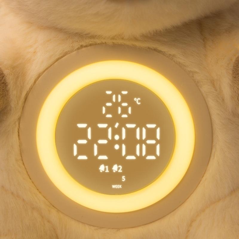 Kinder Plüsch Wecker mit Capybara-Thema und einstellbarer Helligkeit Nachtlicht 2 Alarme Schlummerfunktion USB-wiederaufladbar
