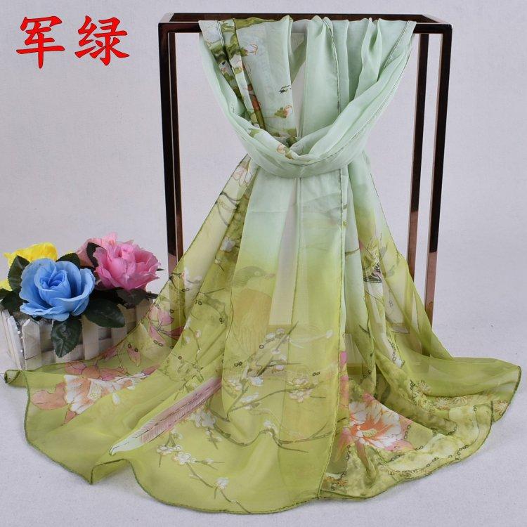 Glücksbringer Vogel Damen Chiffon Langer Seidenschal, Kleiner Garnschal, Kleines Geschenk.