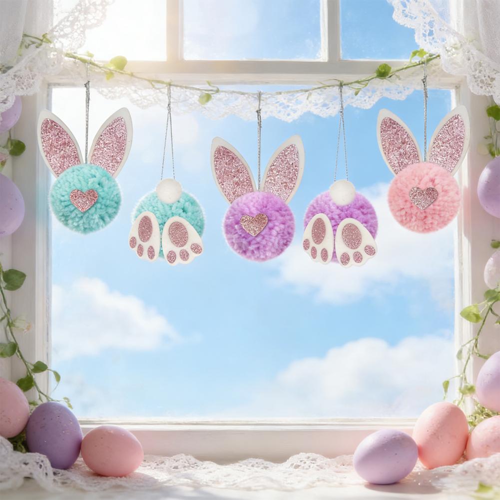Easter Gift Bag Kids Easter Gift Holder Easter Bunny Hanging Ornament with Glitter Ears Plush Rabbit Decorations for Spring