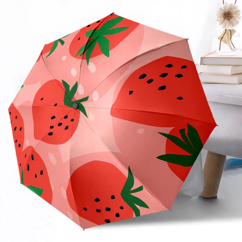 Fruit Print Automatic Umbrella Folding Umbrella with 8 Ribs Durable Plastic & Iron All-Season Travel Fashion Lovers