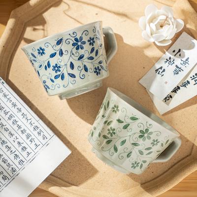 Retro Kaffeetasse Eisriss-Tasse Keramiktasse Becher Haushalt Trinkbecher Grobkeramik Wasserbecher Frühstückstasse Gebrochene Blumen