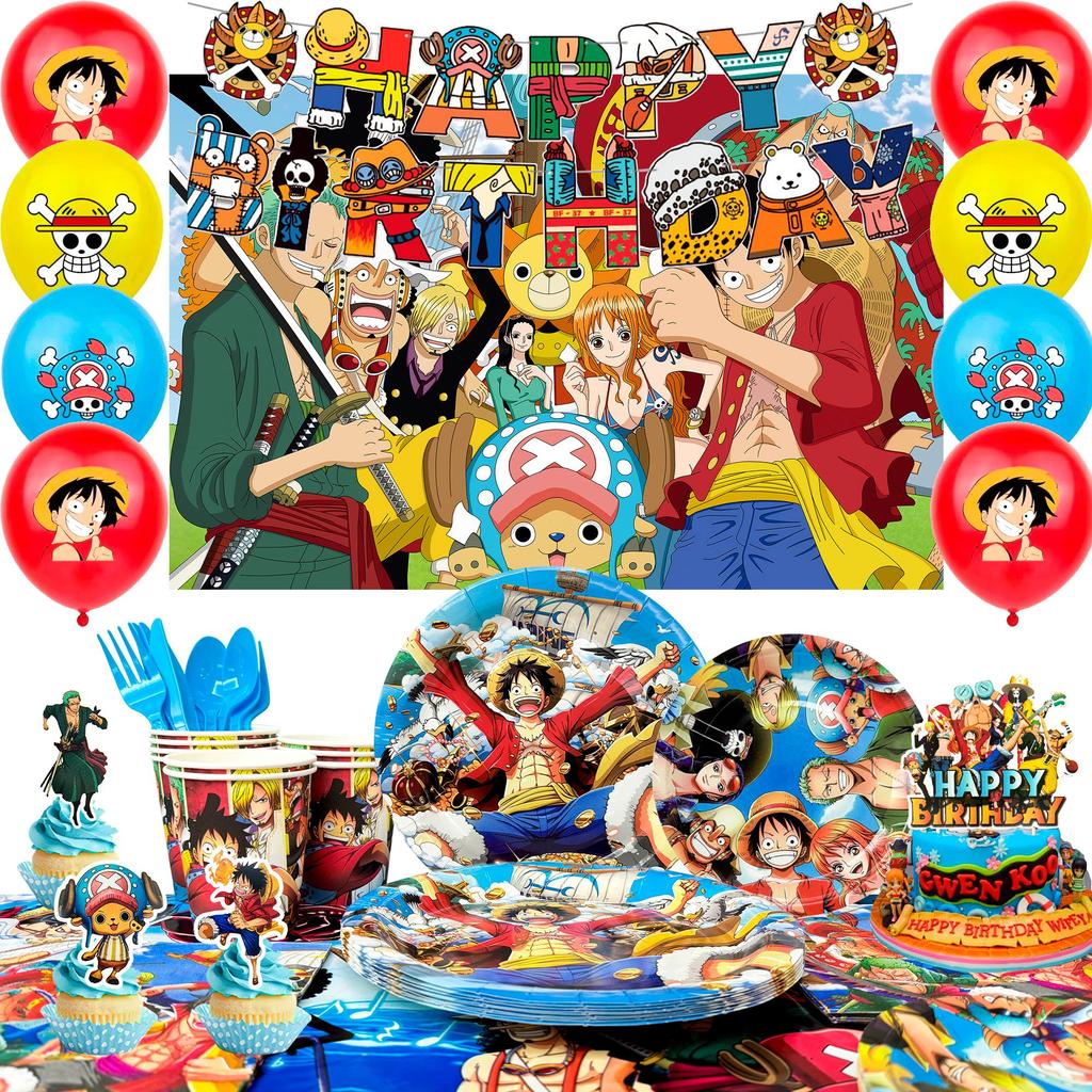 Anime Verjaardagsversieringen, 112 stuks Anime Feestversieringen & Anime Thema Feest Servies - Anime Verjaardag Banner Ballonnen enz. Anime Verjaardagsfeest Benodigdheden