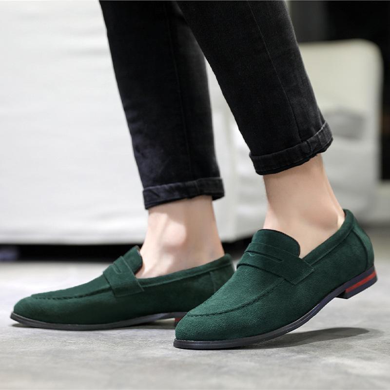 Fashion Men's Casual Shoes Suede Loafers Fashion Slip on Leather Shoes Soft Solid Dress Shoes Wedding Flats Plus Size Business Men Shoe