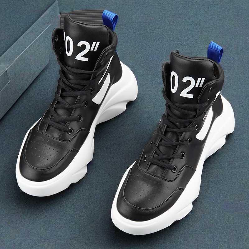 Men s Summer 2024 Korean-Style Trendy Dad High-Top Casual White Sneakers 40 чёрный