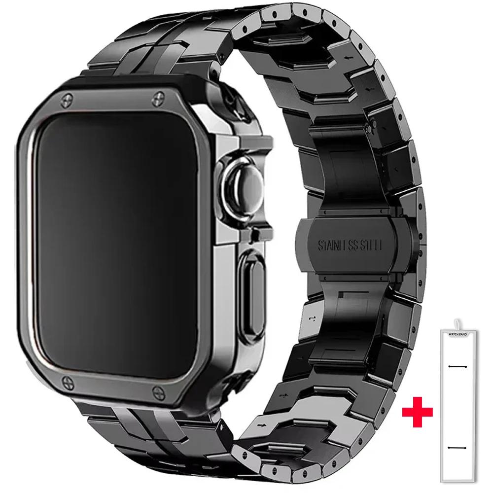 

Розкішний ремінець з нержавіючої сталі + Чохол з ТПУ для Apple Watch Ultra 2 49 мм 46 мм 45 мм 44 мм Захисний чохол для ремінця для Series 9 8 7 6 5 4 SE Ремінець для годинника Series 4 5 6 SE 40MM