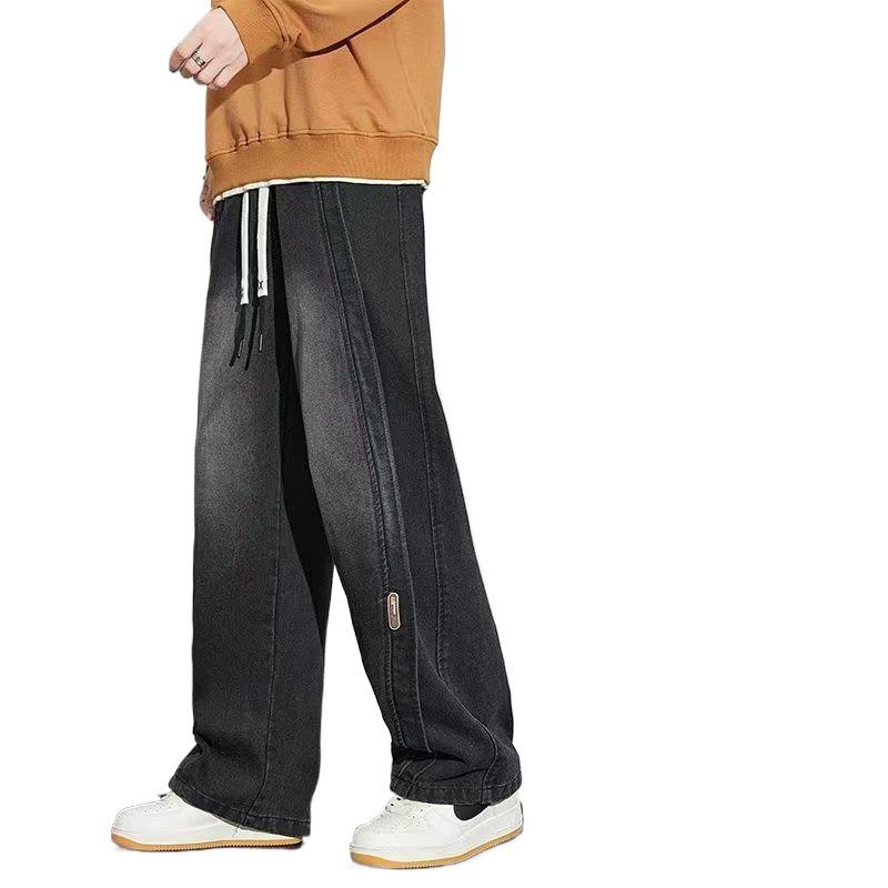 Longdafei Plus Size Men's Retro Straight Leg Jeans - Autumn/Winter Loose Fit Casual Pants