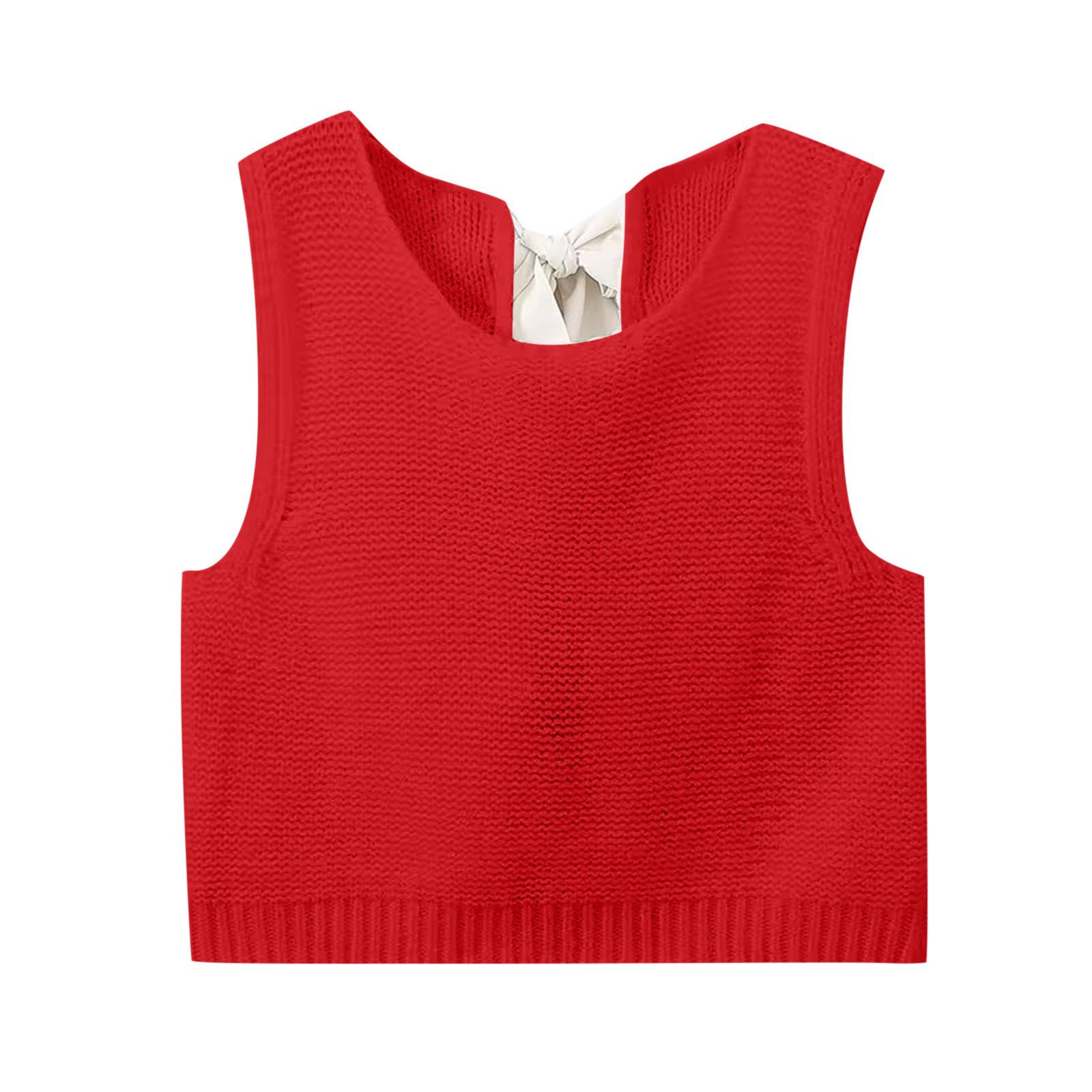 

Жилет-свитер с бантом сзади для женщин, укороченный повседневный вязаный кардиган-жилет M красный