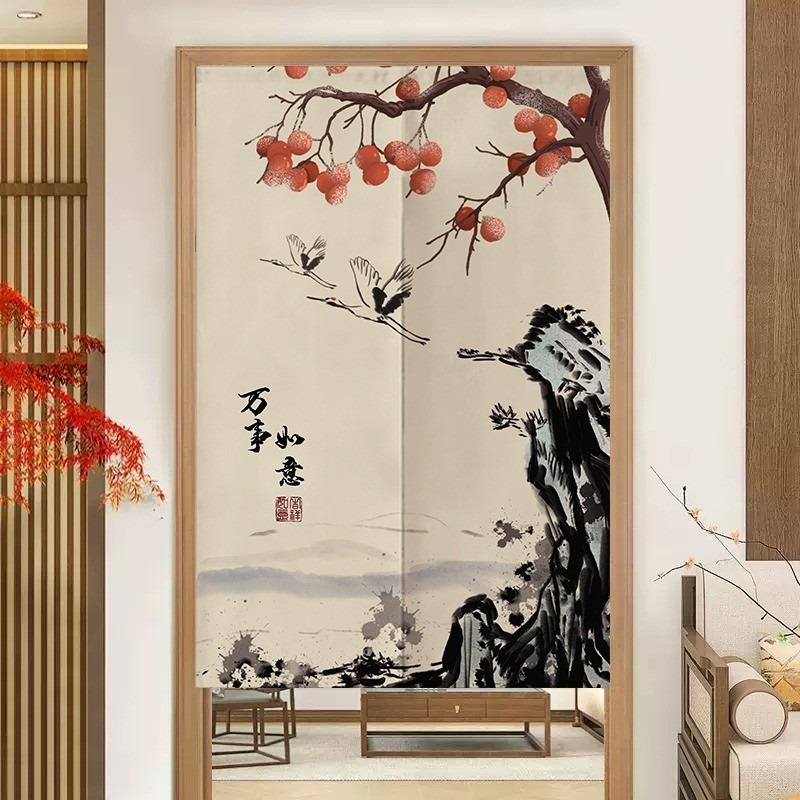 (No rod)Custom Door Curtain Digital Printing Cotton and Cotton Andlinen Door Curtain Fabric Chinese Style Half Curtains Kitchen