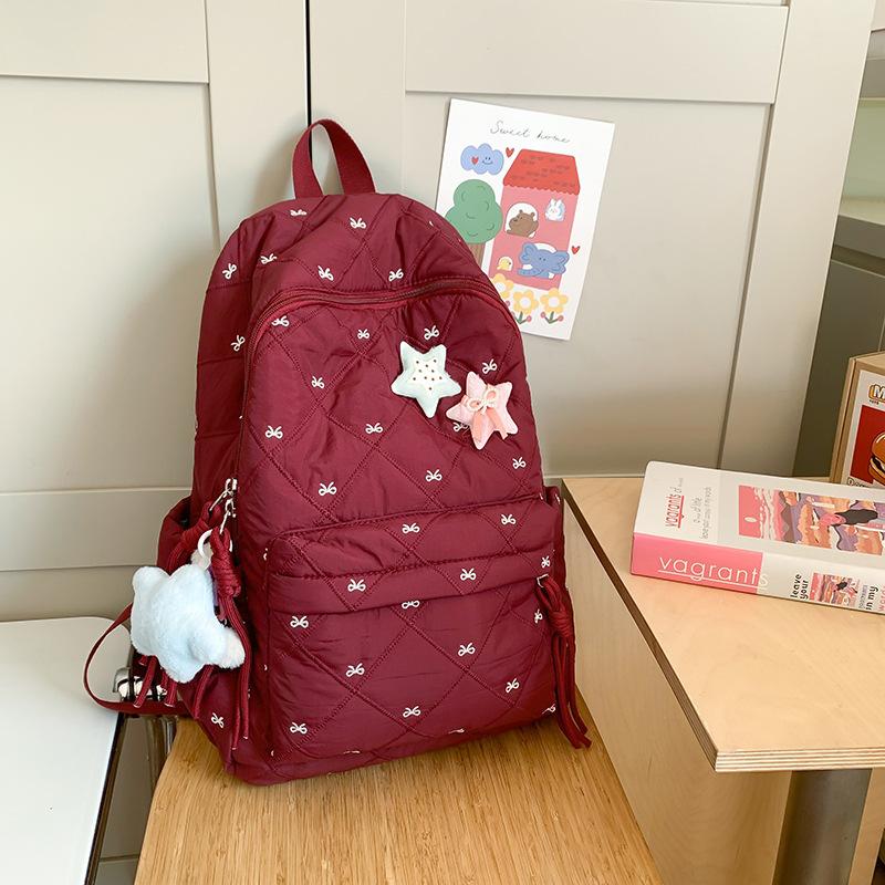 School bag niche junior high school students high value autumn and winter cotton clothes backpack bow cute embroidered backpack
