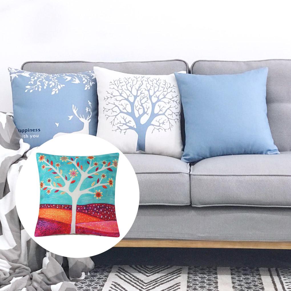 Tree Pattern Pillowcase Home Office Throw Pillow Cover Cotton-linen Cushion Printed Cover