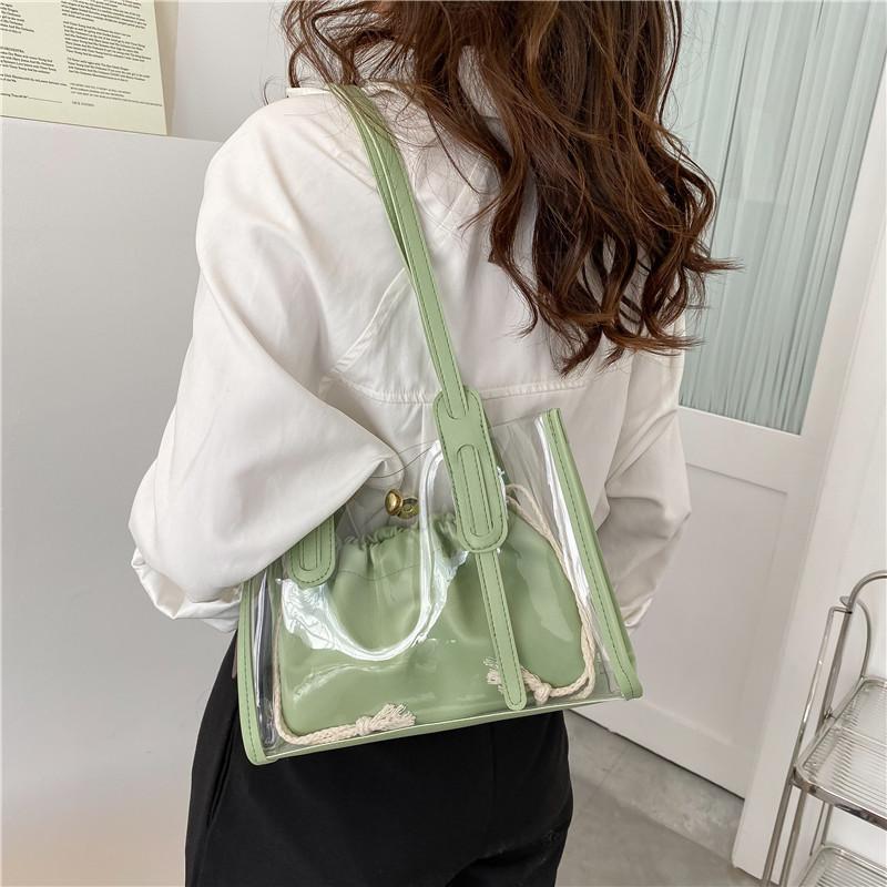 Летняя прозрачная гелевая сумка-мама женская новейшая модная простая вместительная сумка-тоут сумка через плечо ПВХ сумка