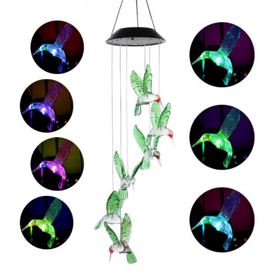Hummingbird Solar Wind Chime Light, Color Changing Solar Powered Wind Chime, Hanging LED Wind Chime Lamp for Outdoor, Garden, Courtyard Decor