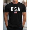 Men's Funny Patriotic T-Shirt with Vintage USA Flag Graphic, Casual Shortsleeve Cotton Crew Neck Top, Regular Fit, Round Neck